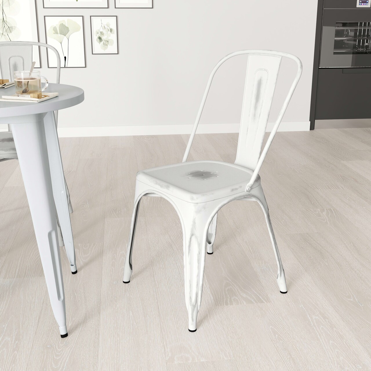 Merrick Lane Banks Indoor/Outdoor Stacking Metal Dining Chair with Single Slat Back and Distressed Powder Coated Finish